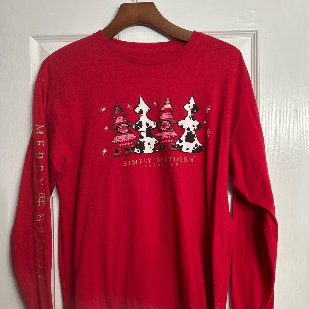 Simply Southern Red Long Sleeve Tee with Christmas Graphic